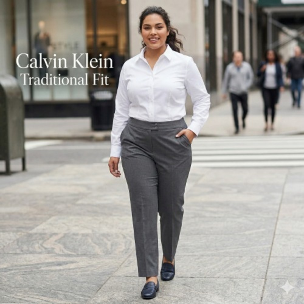 Calvin Klein Women's Plus Size Traditional Fit Gray Straight Leg Pants 24W